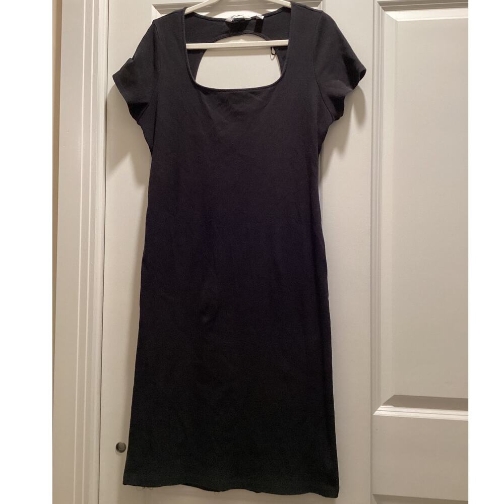 Nine West Black Square‑Neck Short Sleeve Dress – Minimalist Knee‑Length Classic